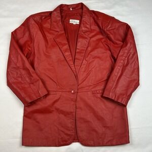 VINTAGE 90's TIBOR SOFT COWHIDE RED LEATHER BLAZER COAT SIZE LARGE OPEN BUTTON